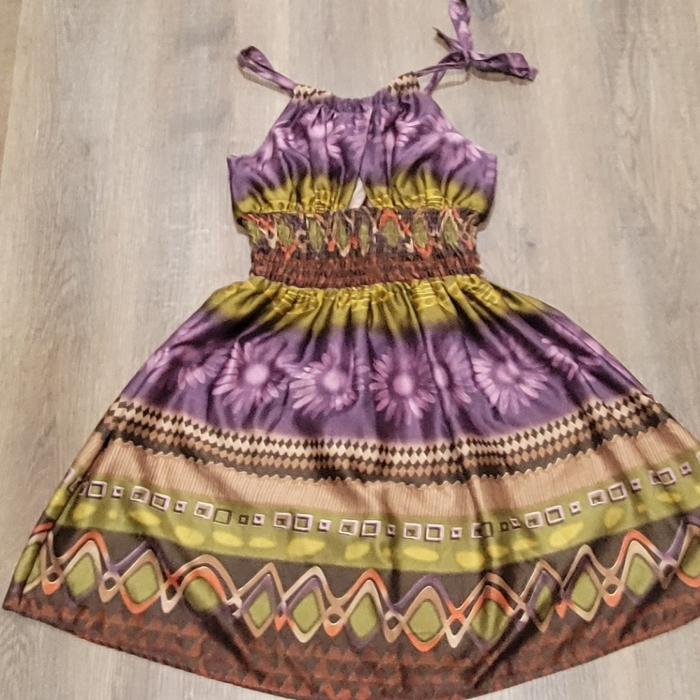 Vintage Y2K Fire Los Angeles Cut Out Satin Cultural Print Dress, S